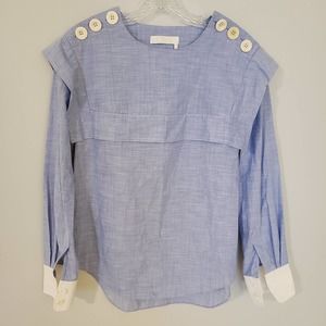 CHLOE chambray button shoulder top